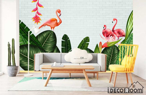 Image of Nordic leaves Flamingo wallpaper wall murals IDCWP-HL-000299
