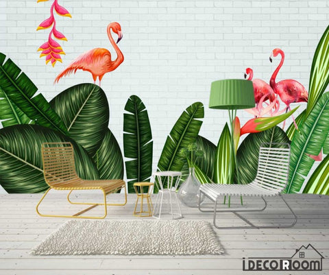 Image of Nordic leaves Flamingo wallpaper wall murals IDCWP-HL-000299