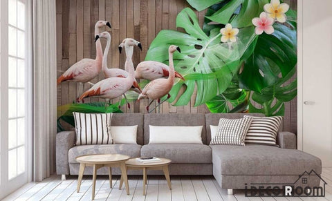 Image of Vintage 3D Wood Flamingo Turtle Leaf wallpaper wall murals IDCWP-HL-000303