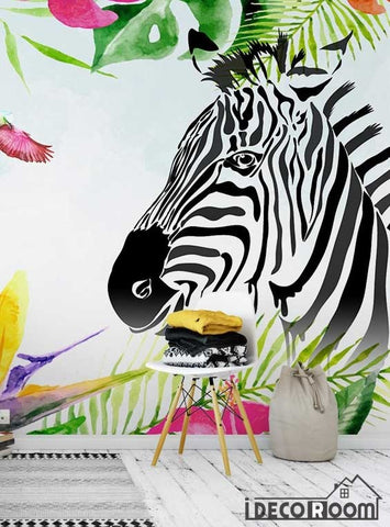 Image of Modern minimalist flamingo zebra tropical plant wallpaper wall murals IDCWP-HL-000304