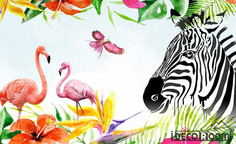 Image of Modern minimalist flamingo zebra tropical plant wallpaper wall murals IDCWP-HL-000304