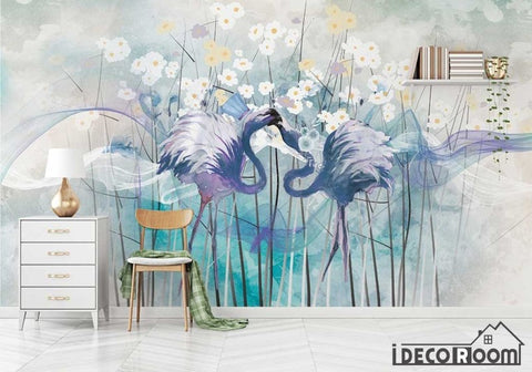 Image of Scandinavian Vintage Forest Wood Flamingo wallpaper wall murals IDCWP-HL-000305