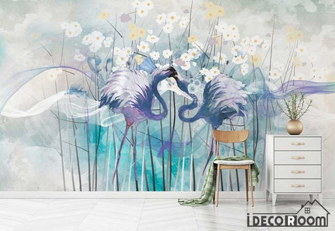 Image of Scandinavian Vintage Forest Wood Flamingo wallpaper wall murals IDCWP-HL-000305