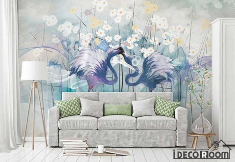 Image of Scandinavian Vintage Forest Wood Flamingo wallpaper wall murals IDCWP-HL-000305