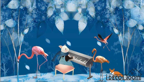 Image of Nordic Clean Cartoon Flamingo Turtle Leaf wallpaper wall murals IDCWP-HL-000306