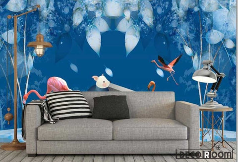 Image of Nordic Clean Cartoon Flamingo Turtle Leaf wallpaper wall murals IDCWP-HL-000306