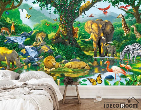 Image of Animal world monkey elephant lion rhino wallpaper wall murals IDCWP-HL-000309