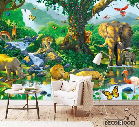 Image of Animal world monkey elephant lion rhino wallpaper wall murals IDCWP-HL-000309