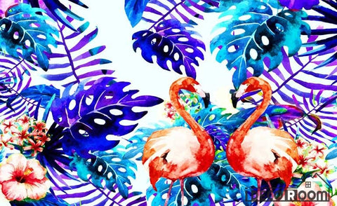 Image of Nordic flamingo flower plant water freehwallpaper wall murals IDCWP-HL-000310