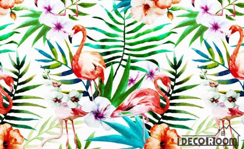 Image of Nordic  flamingo animal plant floral wallpaper wall murals IDCWP-HL-000315