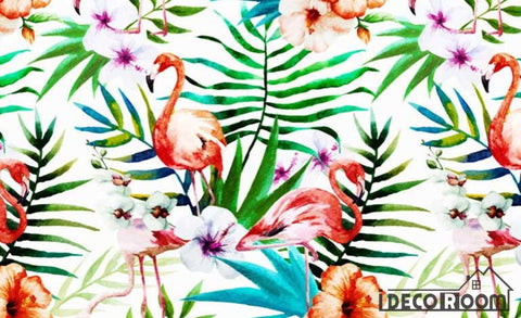 Image of Nordic flamingo animal plant floral wallpaper wall murals IDCWP-HL-000315