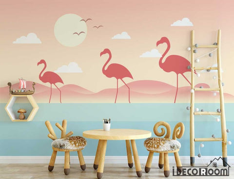 Image of art flamingo illustration wallpaper wall murals IDCWP-HL-000317
