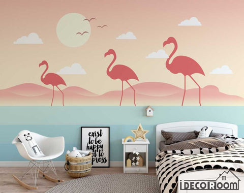 Image of art flamingo illustration wallpaper wall murals IDCWP-HL-000317