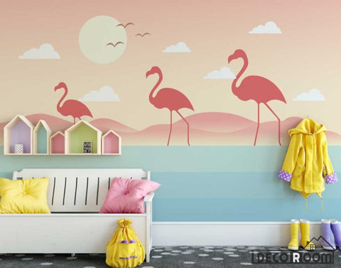 Image of art flamingo illustration wallpaper wall murals IDCWP-HL-000317