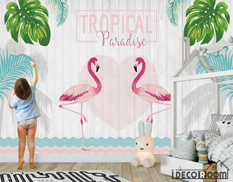 Image of Nordic flamingo plant wallpaper wall murals IDCWP-HL-000319