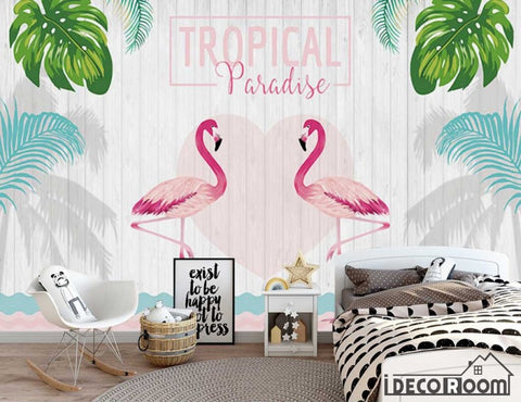 Image of Nordic flamingo plant wallpaper wall murals IDCWP-HL-000319