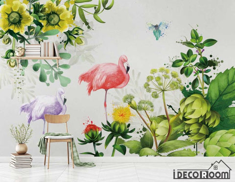 Image of Nordic style minimalist plant flamingo wallpaper wall murals IDCWP-HL-000320