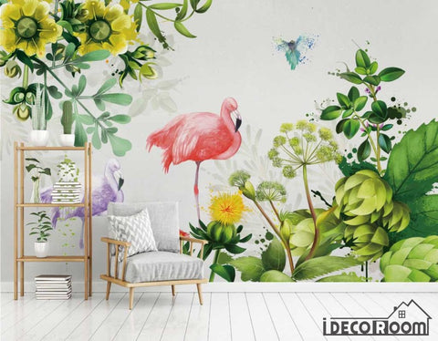 Image of Nordic style minimalist plant flamingo wallpaper wall murals IDCWP-HL-000320