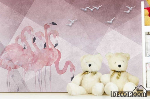 Image of beautiful pink flamingo embossed bird geometric wallpaper wall murals IDCWP-HL-000321