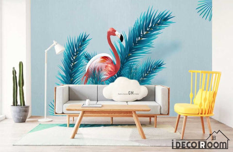 Image of Scandinavian flamingo turtle leaves wallpaper wall murals IDCWP-HL-000323