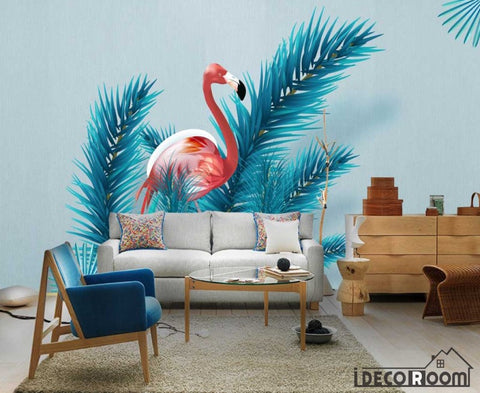 Image of Scandinavian flamingo turtle leaves wallpaper wall murals IDCWP-HL-000323