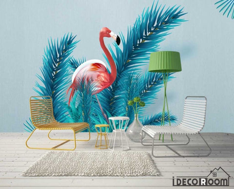 Image of Scandinavian flamingo turtle leaves wallpaper wall murals IDCWP-HL-000323