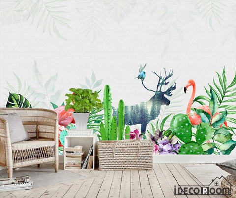 Image of Modern tropical plant flamingo wallpaper wall murals IDCWP-HL-000325