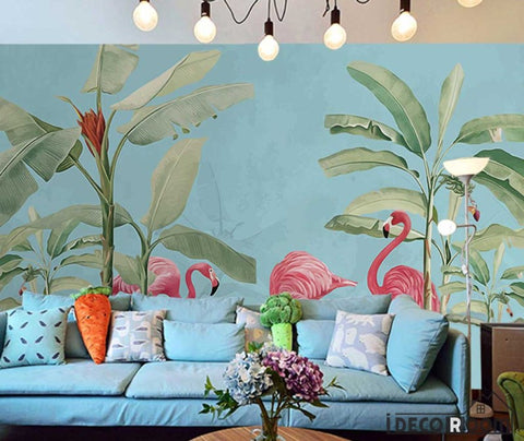 Image of Scandinavian Tropical Plant Flamingo wallpaper wall murals IDCWP-HL-000337