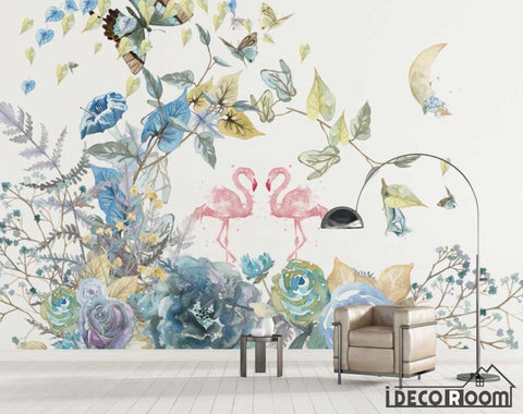 Image of Nordic floral flamingo wallpaper wall murals IDCWP-HL-000338