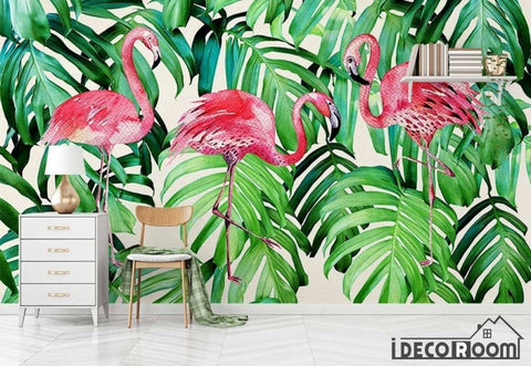 Image of Nordic plant Flamingo wallpaper wall murals IDCWP-HL-000339