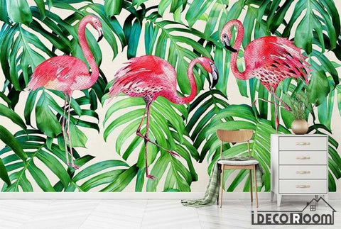 Image of Nordic plant Flamingo wallpaper wall murals IDCWP-HL-000339