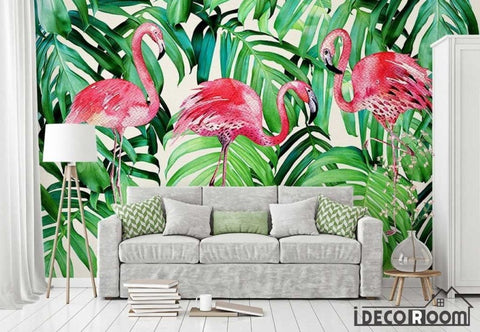 Image of Nordic plant Flamingo wallpaper wall murals IDCWP-HL-000339