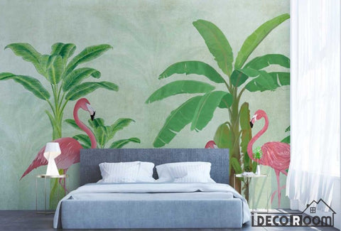 Image of Nordic tropical plant plantain tree flamingo wallpaper wall murals IDCWP-HL-000340