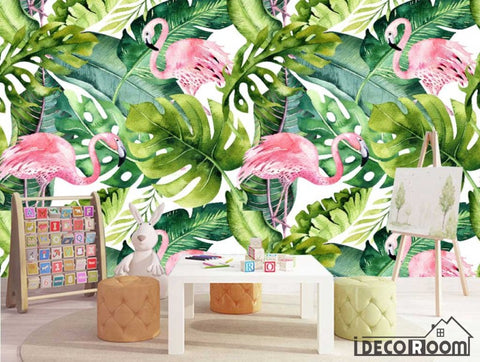 Image of Scandinavian flamingo turtle leaves wallpaper wall murals IDCWP-HL-000341