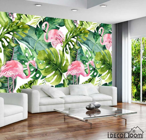 Image of Scandinavian flamingo turtle leaves wallpaper wall murals IDCWP-HL-000341