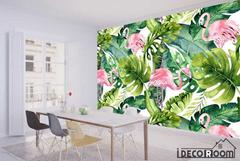 Image of Scandinavian flamingo turtle leaves wallpaper wall murals IDCWP-HL-000341