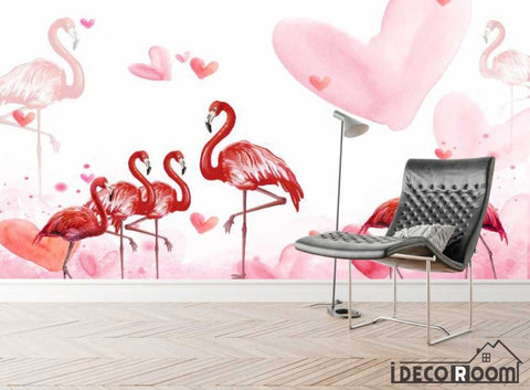 Image of Cartoon girl flamingo wallpaper wall murals IDCWP-HL-000344