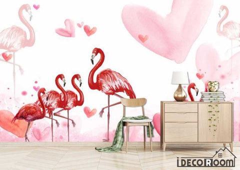 Image of Cartoon girl flamingo wallpaper wall murals IDCWP-HL-000344