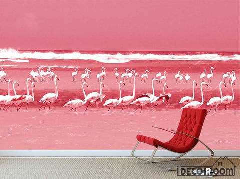 Image of Modern watercolor flamingo wallpaper wall murals IDCWP-HL-000345