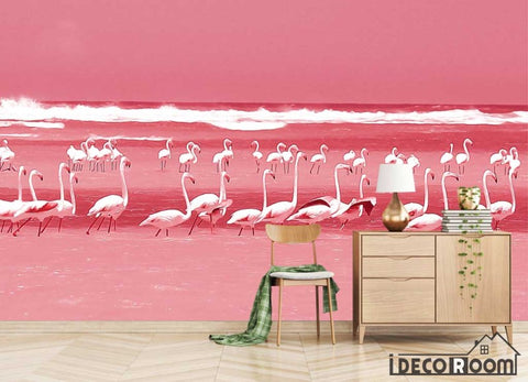 Image of Modern watercolor flamingo wallpaper wall murals IDCWP-HL-000345