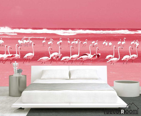 Image of Modern watercolor flamingo wallpaper wall murals IDCWP-HL-000345