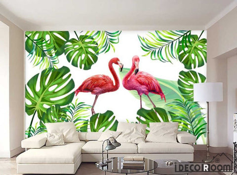 Image of Nordic flamingos tropical rainforest wallpaper wall murals IDCWP-HL-000346