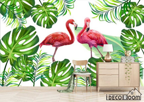 Image of Nordic flamingos tropical rainforest wallpaper wall murals IDCWP-HL-000346