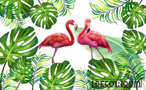 Image of Nordic flamingos tropical rainforest wallpaper wall murals IDCWP-HL-000346