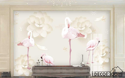 Image of Nordic minimalist elegant 3D geometric flamingo wallpaper wall murals IDCWP-HL-000351