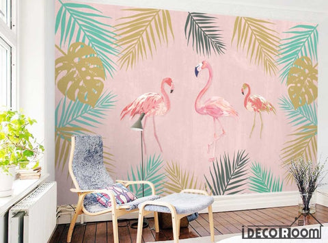 Image of Scandinavian tropical plant Flamingo wallpaper wall murals IDCWP-HL-000352