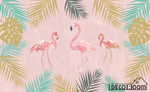 Image of Scandinavian tropical plant Flamingo  wallpaper wall murals IDCWP-HL-000352