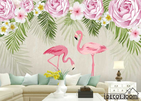 Image of Nordic pastoral flamingo wallpaper wall murals IDCWP-HL-000353