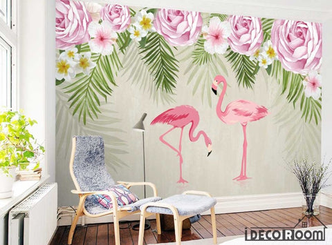 Image of Nordic pastoral flamingo wallpaper wall murals IDCWP-HL-000353