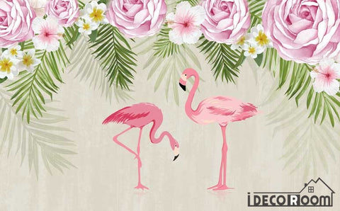Image of Nordic pastoral flamingo wallpaper wall murals IDCWP-HL-000353
